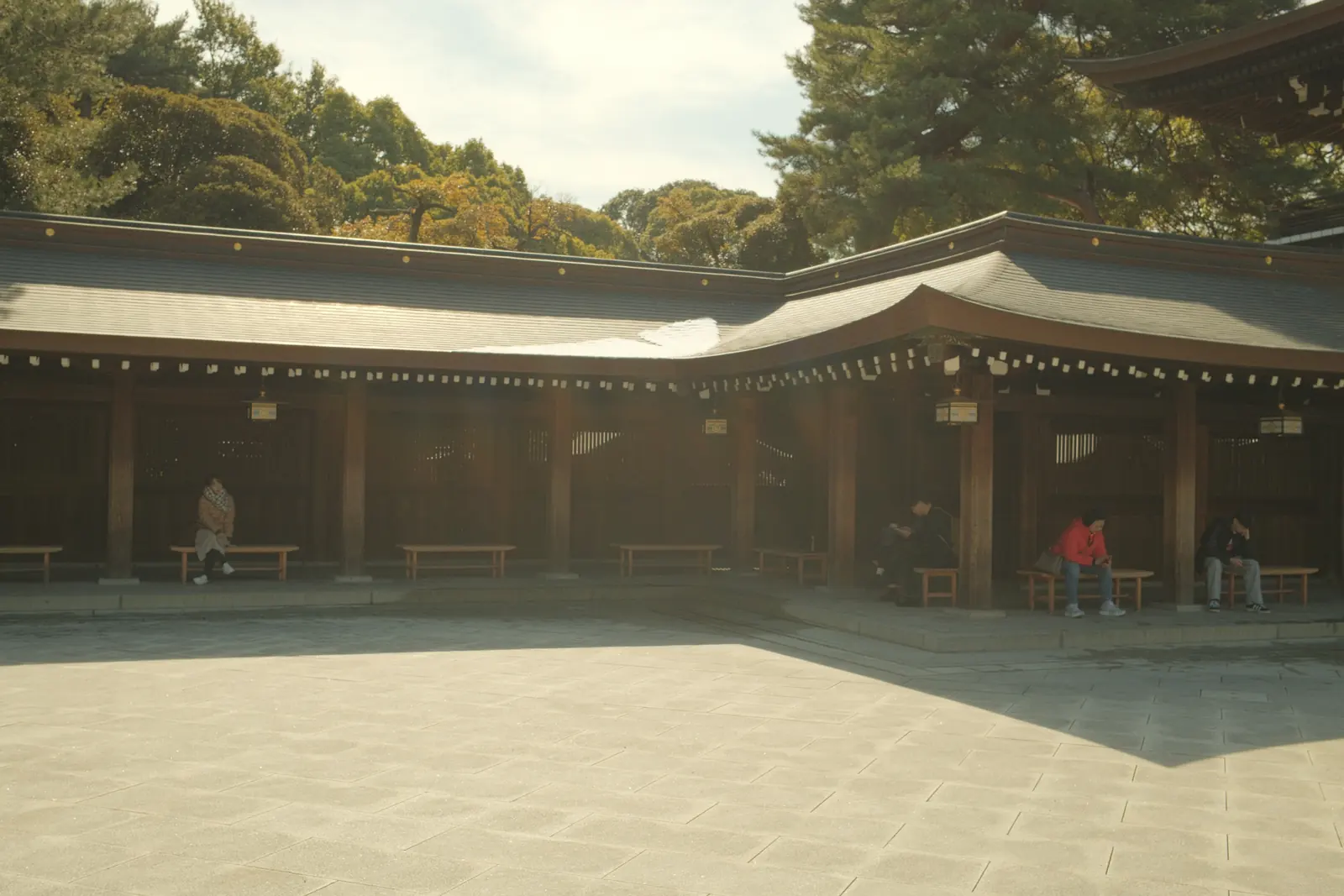 Quiet courtyard outside a Japanese shrine